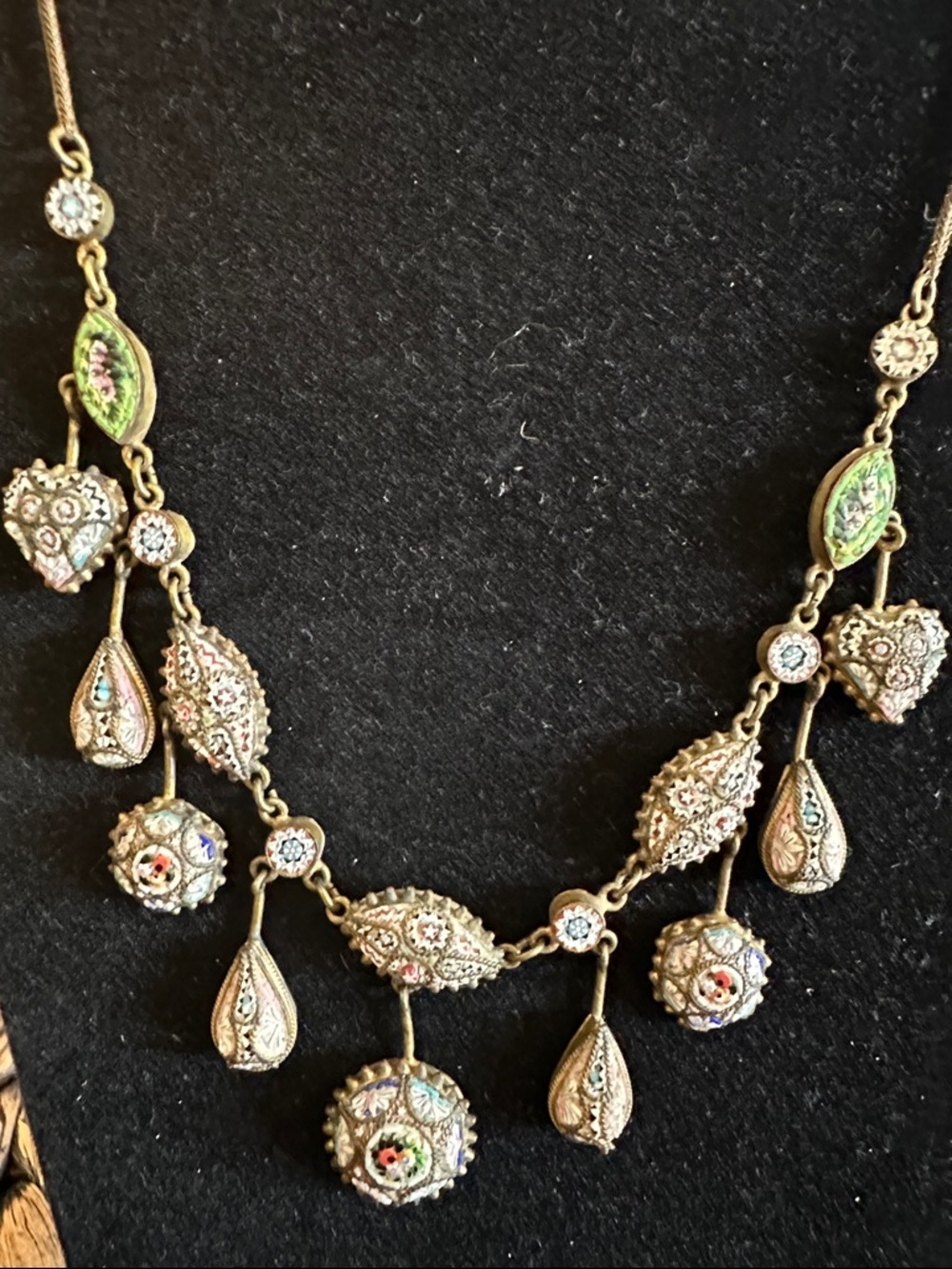 Antique Italian Micromosaic Necklace • Floral Mosaic Drops • Victorian/Grand - Picture 1 of 10